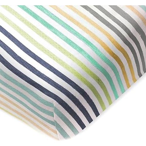 HonestBaby Fitted Crib Sheets Fits Standard Mattress Bassinet, Mini Prints 100% Organic Cotton Baby Boys, Girls, Unisex, Rainbow Stripe Blues, One Size