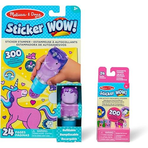 Melissa & Doug Sticker Wow!™ Purple Unicorn Bundle: 24-Page Activity Pad, Stamper, 500 Stickers, Arts and Crafts Fidget Toy Collectible Character