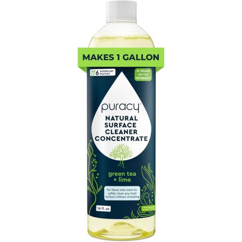 Puracy 99.9% Natural All Purpose Cleaner Concentrate - Makes 128oz Multi Purpose Cleaner - Green Tea & Lime - Surface Cleaner, Floor Cleaner, Kitchen, Cleaner, Bathroom Cleaner - Cleaning supplies