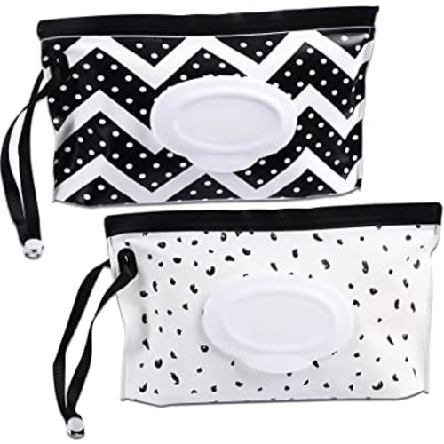 FEBSNOW 2 Pack Baby Wipe Dispenser,Portable Refillable Wipe Holder,Baby Wipes Container,Wipe Dispenser,Reusable Travel Wet Wipe Pouch