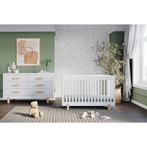 Child Craft Park Heights Euro Crib, Dresser, and Nightstand Nursery Set, 3-Piece, Includes 4-in-1 Convertible Crib, Double Dresser, and Nightstand, Grows with Your Baby (Matte White)
