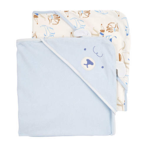 Baby 2-Pack Hooded Baby Towels - Style,Blue/Ivory