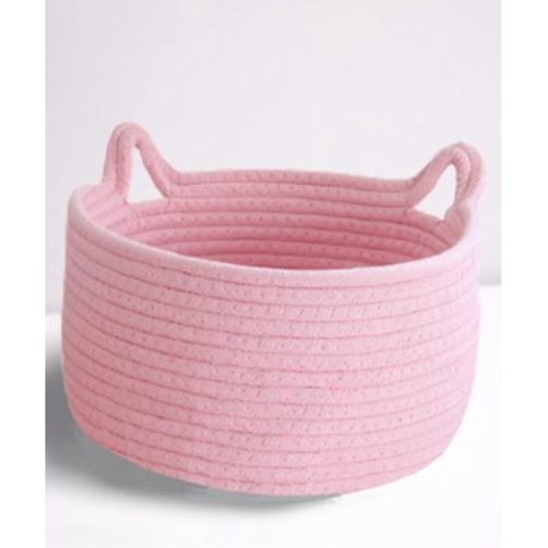 Minzimin Cotton Rope Basket with Cat Ears, Little Storage Baskets Sock Basket Pet Toy Basket Rope Baskets with Handles Mini Storage Bins