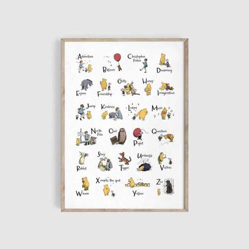Winnie the Pooh ABC Poster, Alphabet Print, Alphabet Wall Decor, Classic Winnie the Pooh Wall Art, Winnie the Pooh Nursery, Kids Room
