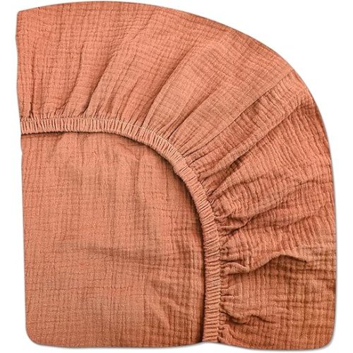 Pack and Play Sheets for Baby Boys and Girls 39"x27"x3", Neutral Muslin Cotton Pack N Play Mattresses Sheet with Boho Style, Soft and Breathable Comfort(Brick)