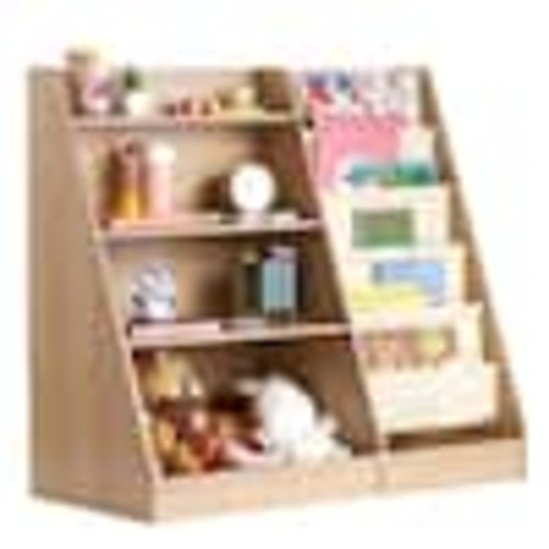 SKYSHALO 4-Tier Kids Wooden Bookshelf, Brown 6-Layer Sling Bookcase, Kid Storage Book Rack, Toy Organizer Cabinet, for Kids ETCWSJ914714WFZI1V0-SK0211