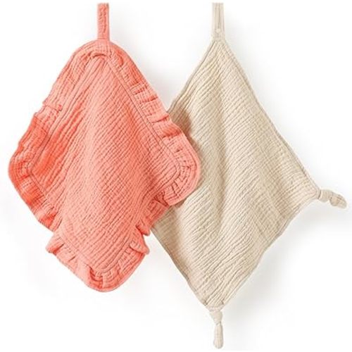 Loveys for Babies- 2 Pack Organic Cotton Muslin Loveys with Attachable Snap Closure - Loveys for Babies Newborn Baby Lovey Security Blankets for Babies Baby Blanket (Pink)