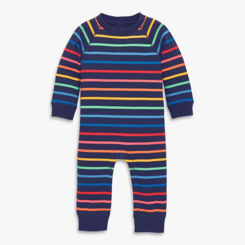 Clearance baby sweatshirt romper in sunrise rainbow stripe - Navy / rainbow stripe / 6-12