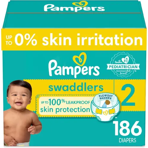 Pampers Swaddlers Diapers - Size 2, One Month Supply (186 Count), Ultra Soft Disposable Baby Diapers