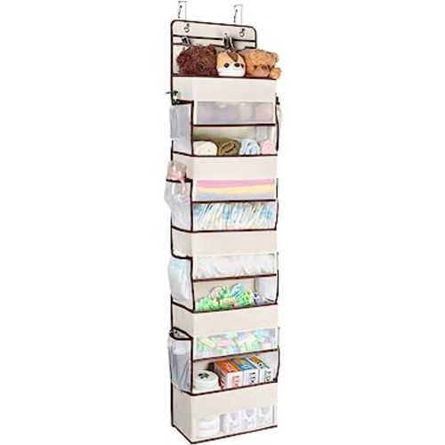 Univivi Over The Door Organizer, Wall Mount Hanging Organizer Hanging Door Organizer with 5 Large Compartments 2 Small PVC Pockets and 8 Mesh Side Pockets for Cosmetics, Toys and Sundries (Beige)