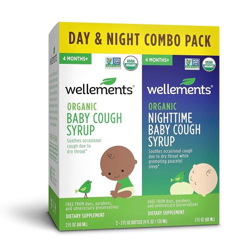 Wellements Organic Baby Cough Syrup Day & Night Value Combo Pack | Daytime & Nighttime Baby Cough Relief, Calms Dry Throats * USDA Organic | (2) 2 Fl Oz. Bottles, 4 Months+