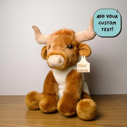 Personalized Longhorn Plush with Tag, Longhorn Plush, Western Gifts, Cow Plush, Laser engraved