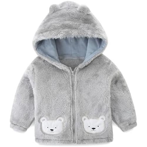 Toddler Winter Coat Fleece Zip up Hooded Bear Ears Warm Fuzzy Baby Kids Jacket Outerwear Sweater