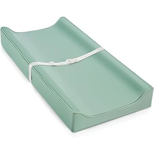 Vegan Leather Changing Pad Cover with Zipper - 31"X 16" - Waterproof Wipeable, Extra Thick & Portable & Non-Slip Diaper Mat - Fits Standard Changing Tables (Green)