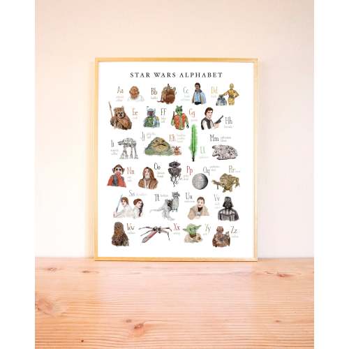 Star Wars Alphabet Poster, Star Wars A-Z, Star Wars Watercolor Art, Star Wars Nursery