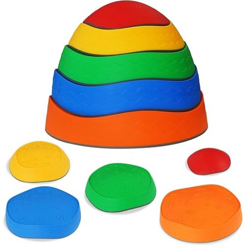 Glaf Lot de 5 pierres de marche pour enfants - Kit de jouets d'équilibre pour parcours d'obstacles d'intérieur et d'extérieur - Équipement de jeu - Surface antidérapante pour la maternelle (coloré)