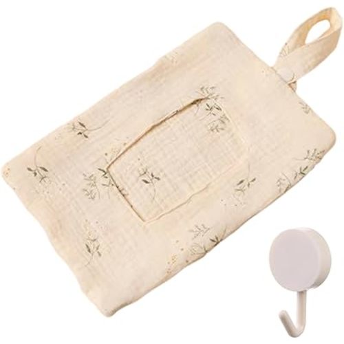 Portable Mommy Bag, Hanging Floral Tissue and Diaper Wet Wipes Dispenser for Stroller,Double-Layer Cotton Crepe Portable Wet Tissue Storage Bag for Travel,Reusable Wet Wipe Pouch (#6)