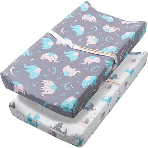 Changing Table Pad Cover Elastic Changing Pad Cover Premium Baby Changing Pad Cover 2 Pack for Boys Girls Unisex Soft Comfortable Safe (Elephant Size)