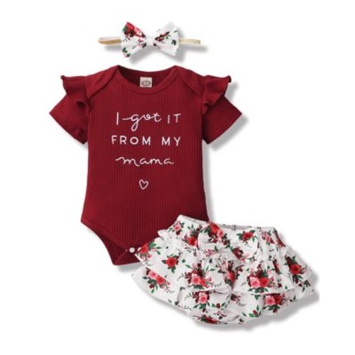 Newborn Baby Girl Clothes Romper Pants Ruffle Infant Girl Clothes Knitted Cotton Baby Girls' Clothing Daddys Little Girl Red 0-3 Months