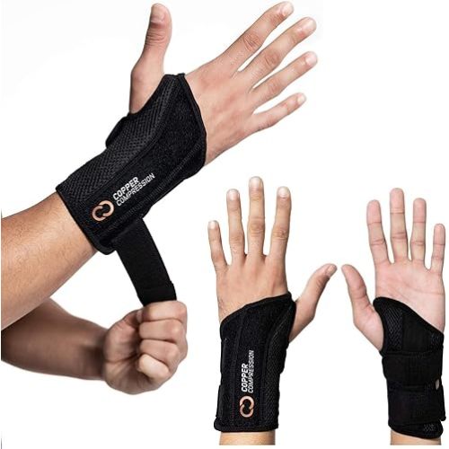 Copper Compression Wrist Brace - Copper Infused Adjustable Orthopedic Support Splint for Pain, Carpal Tunnel, Arthritis, Tennis Elbow, Tendinitis, RSI, Ganglion Cyst for Men Women - Left Hand - S/M