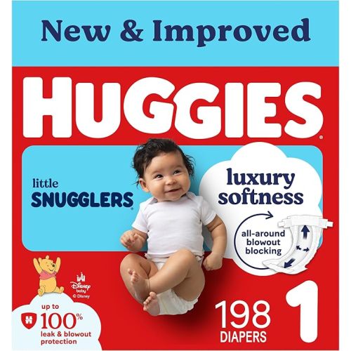 Huggies Size 1 Diapers, Little Snugglers Diapers, Size 1 (8-14 lbs), 198 Count (6 Packs of 33), Packaging May Vary