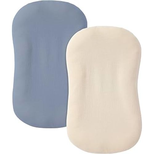 Muslin Baby Lounger Cover 2 Pack, 100% Cotton Infant Lounger Cover, Soft & Breathable Replacement Slipcover, Compatible with Snuggle Me Newborn Lounger (Tradewinds,Cream)