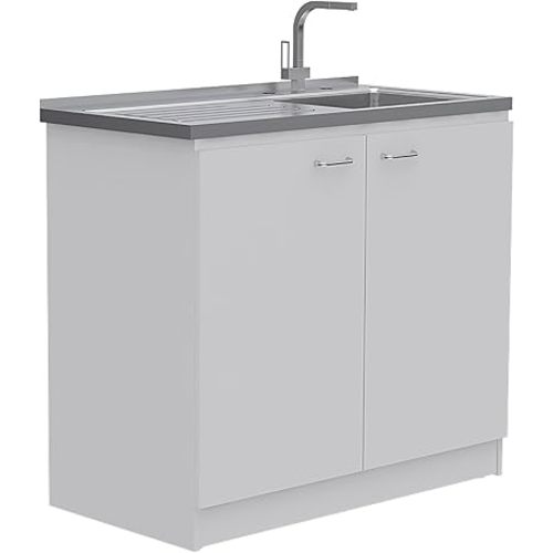 Tuhome Napoles Utility Kitchen Sink with Faucet, Storage Cabinet with Shelf and Double Doors – All-in-One Kitchen Sink Cabinet with Faucet for Home or Laundry