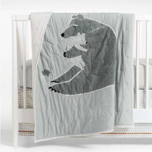 Bear Hug Embroidered Organic Cotton Voile Baby Crib Quilt
