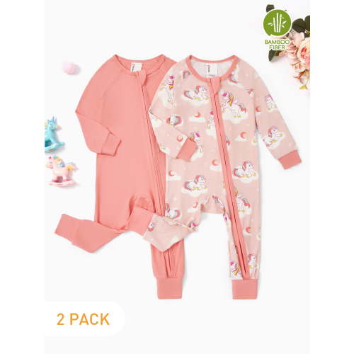 PatPat Bamboo Baby Pajamas Viscose from Bamboo Footless Zip Bodysuits Baby Sleep N Play Pajamas for Boys and Newborn Girls 2Pack,3-6 Months