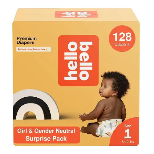 Hello Bello Premium Diapers, Size 1 (8-12 lbs) Surprise Pack for Girls - 128 Count, Hypoallergenic with Soft, Cloth-Like Feel - Assorted Girl & Gender Neutral Patterns