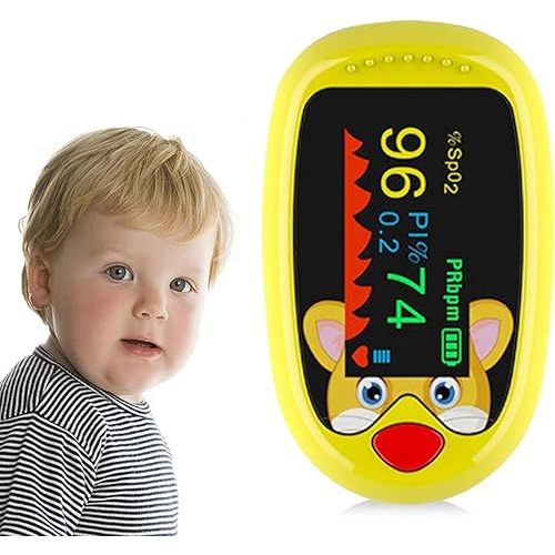 Pediatric Pulse Oximeter, Pulse Oximeter Oxygen Monitor Finger For Kids and Child Over 2,Children's Sats Monitor Checking Oxygen Saturation, Heart Rate,PI At Home, School or Trip Use (yellow)