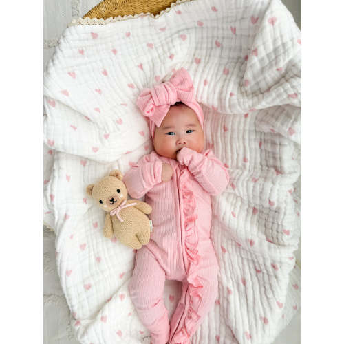 Gauze Lace Blanket | Pink Hearts – Little and Fern