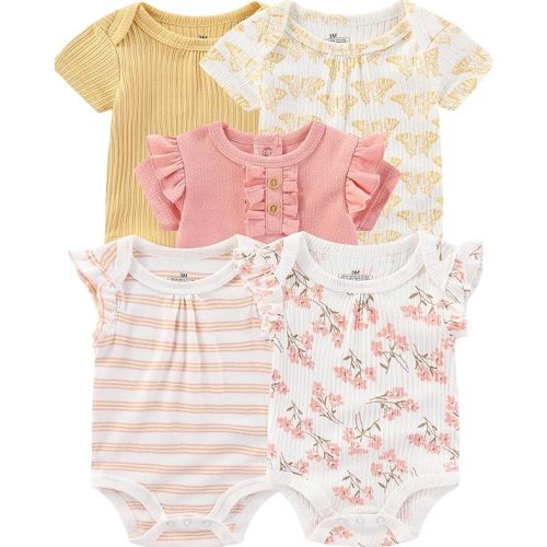 ZAVBABY Newborn Baby Girls Bodysuits Rib Summer Infant Clothes Outfit Set 0-3 Month