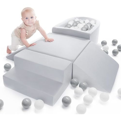 ZICOTO Fun Climbing Toys and Foam Play Area for Toddlers Aged 1-3 - Perfect for Little Ones to Safely Learn New Skills - Inside Playground/Gym Set incl. Four Soft Blocks and a Ball Pit - Modern