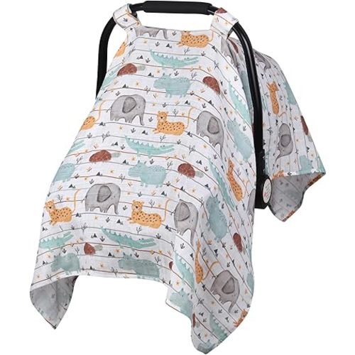 Metplus Muslin Carseat Cover for Babies,Breathable Infant Carseat Cover Lightweight Baby Carrier Cover for Girls Boys, Fit Spring Summer/Hot Days/Warm Weather
