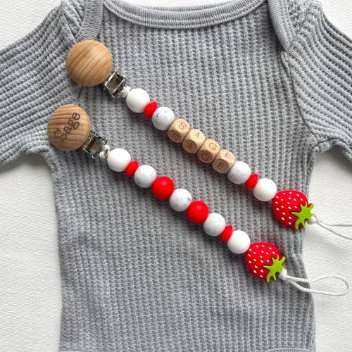 Customized Strawberry Pacifier Clip | Custom Baby Name Pacifier Clip | Strawberry Baby Gift | Baby Shower Gift for Girl | Fruit Baby Gift