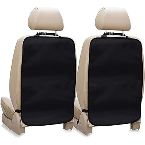 EcoNour 2 Pack Large Back Seat Protector for Kids Feet | Premium Waterproof Kick Mats | Durable Black Backseat Cover for Child to Protect from Dirt, Mud & Scratches | Automotive Travel Accessories