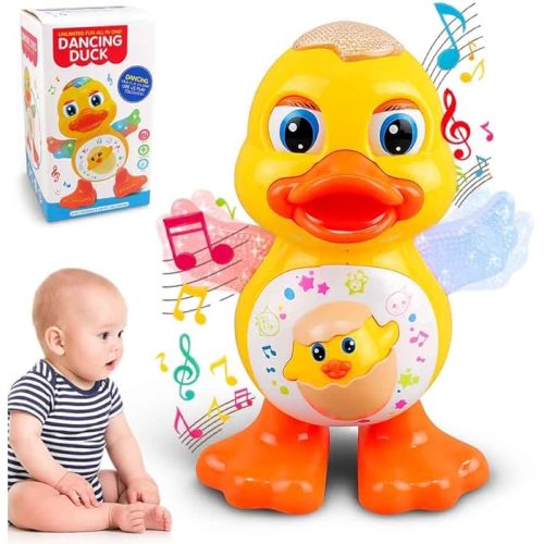 Dancing Duck Toy, Tummy Time Toys with Music & Flashing Lights, Interactive Musical Duck with Colorful Wings (Duck)