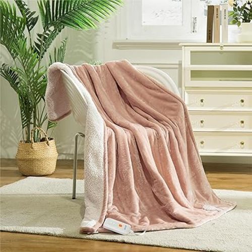 Heated Blanket Electric Throw 50" x 60" -Heated Throw Blanket with 4 Heating Levels & 3 Hours Auto Off,Machine Washable,ETL & FCC Certification,Over-Heat Protect(Candy Pink)
