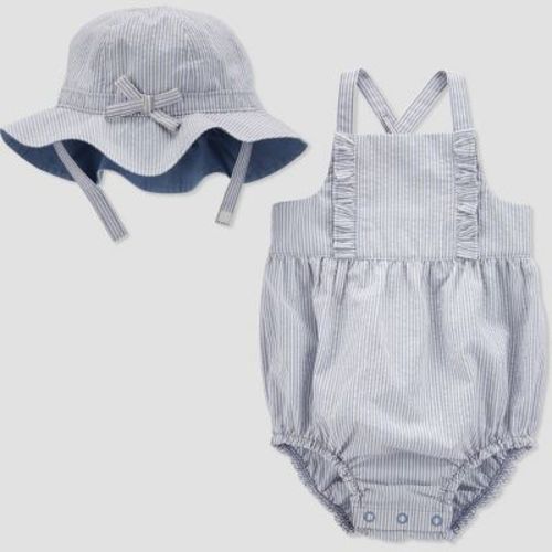 Carter's Just One You® Baby Girls' Seersucker Romper with Bubble Hat - Blue/White, Size: 6M