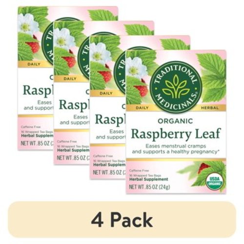 (4 pack) Traditional Medicinals Tea, Organic Raspberry Leaf, Tea Bags, 16 Count