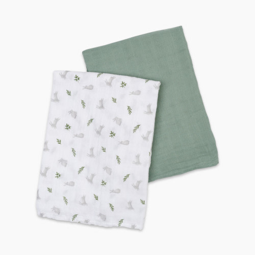 Lulujo Muslin Swaddles (2 Pack) - Bunnes/ Fern, 2