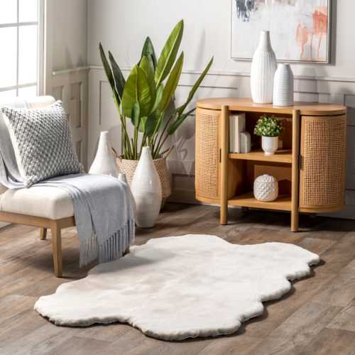 Cloud Waverly Quarto Faux Sheepskin Pelt Plush Cloud Washable Off White Rug
