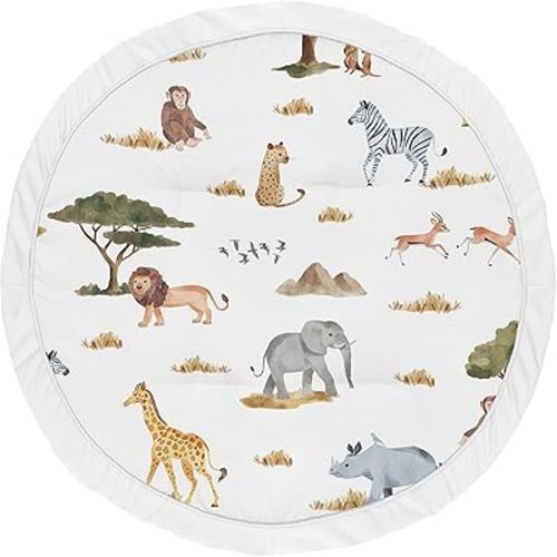 Sweet Jojo Designs Jungle Animals Baby Playmat Tummy Time Infant Play Mat Dark Hunter Green Yellow Grey Rust Orange Black White Wildlife Safari Animal Gray Elephant Giraffe Lion Monkey Leopard Bird