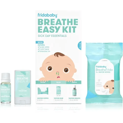 Frida Baby Breathe Easy Kit Sick Day Baby Essentials - Vapor Wipes, Vapor Rub + Organic Vapor Drops to Help Baby Breathe Easy, Natural Baby Congestion Relief