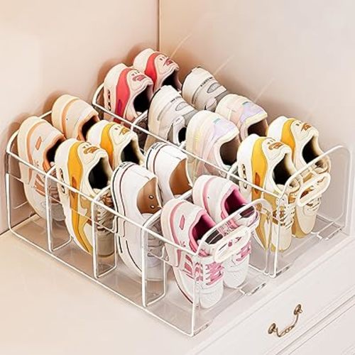 Acrylic Kids Shoe Rack for Closet 2 Pack Toddler Shoe Storage 4 Sections Kids Shoes Organizer Baby Shoe Rack Organizer Clear Small Shoe Shelf for Closet Entryway