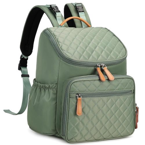 Large Capacity Diaper Bag with Stroller Buckle, Water-Resistant Travel Backpack with Insulated Pockets (Nylon, Green)