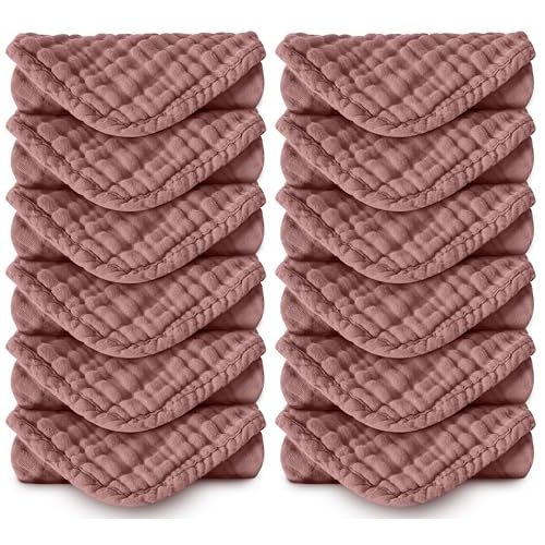 Spotted Play Muslin Burp Cloths 100% Cotton Large 20''x10'' Extra Soft and Absorbent Baby Wash Cloths Spit Up Rags - Baby Burping Cloth for Boys Girls Items(12 Pack Bean Paste)
