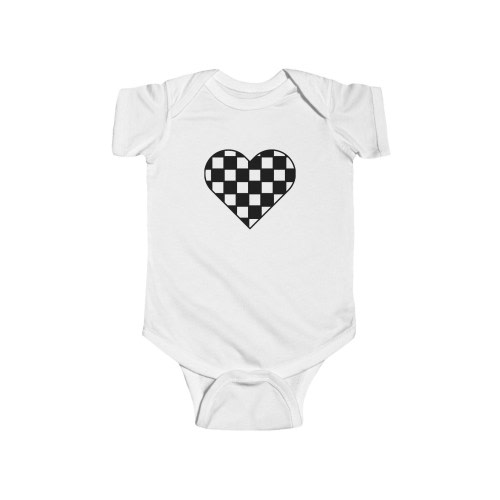 Black & White Checkered Heart Infant Toddler Baby One Piece Bodysuit Onesie Baby Shower