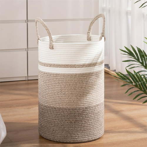 Cherishgard Woven Cotton Rope Laundry Hamper - Decorative Basket for Clothes, Blankets, Toys